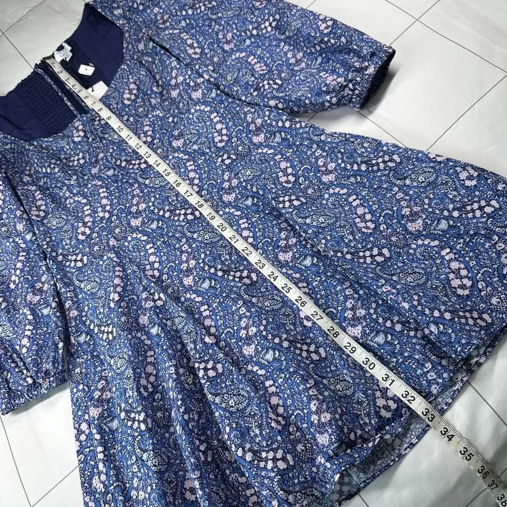 J. Crew Liberty Dress Women 2 Blue Sweetheart Long Sleeve Mini Bourton Bloom New